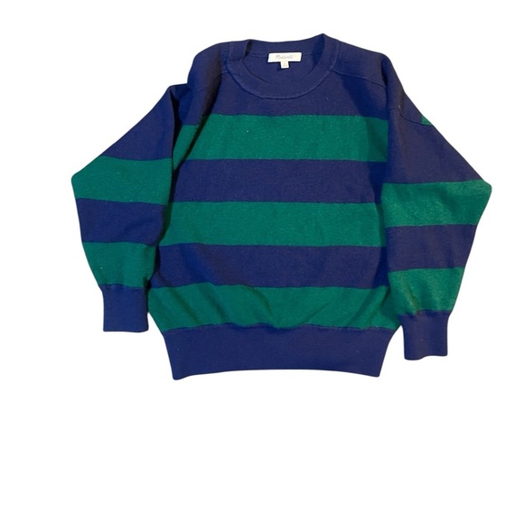Madewell Hayes Stripe Merino Wool Sweater Small Navy Green Crewneck Relaxed Fit - Picture 3 of 8